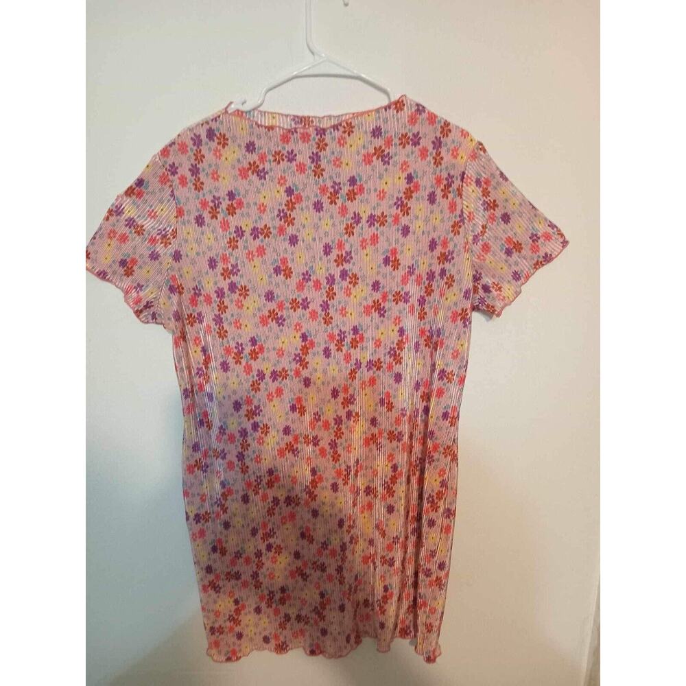 ASOS Design Floral Pink Pleated Mini dress ruffled Hemmed Dress Size M